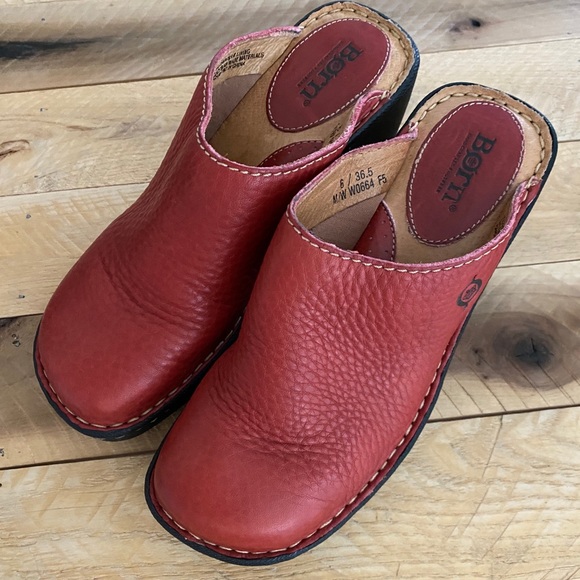 Born Shoes - Beautiful Born Red Handcrafted Clogs Mules-Size 6
